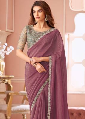 Brown chiffon embroidered wedding-saree with bridal embroiderd blouse 3