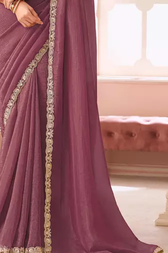 Brown chiffon embroidered wedding-saree with bridal embroiderd blouse