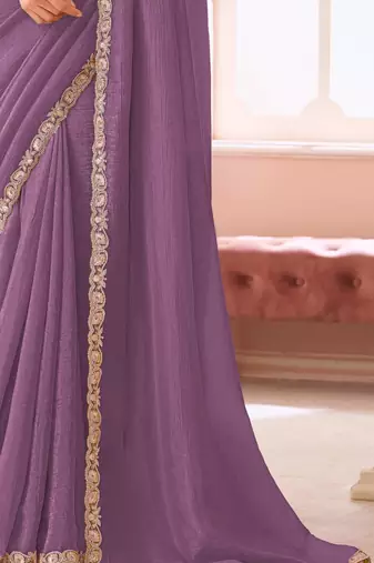 Mauve chiffon embroidered bollywood-saree with bridal embroiderd blouse