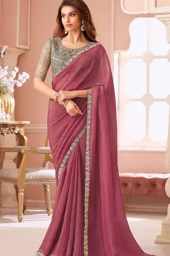 Peach chiffon embroidered bollywood-sarees with bridal embroiderd blouse
