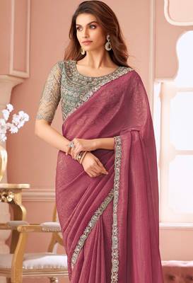 Peach chiffon embroidered bollywood-saree with bridal embroiderd blouse 2
