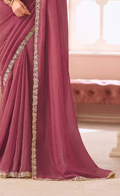 Peach chiffon embroidered bollywood-saree with bridal embroiderd blouse 3