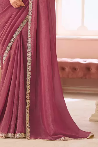 Peach chiffon embroidered bollywood-saree with bridal embroiderd blouse