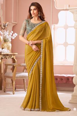 Mehendi chiffon embroidered bollywood-saree with bridal embroiderd blouse 1