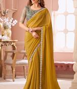 Mehendi chiffon embroidered bollywood-sarees with bridal embroiderd blouse