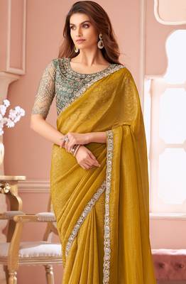 Mehendi chiffon embroidered bollywood-saree with bridal embroiderd blouse 3