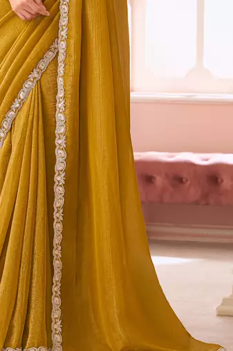 Mehendi chiffon embroidered bollywood-saree with bridal embroiderd blouse