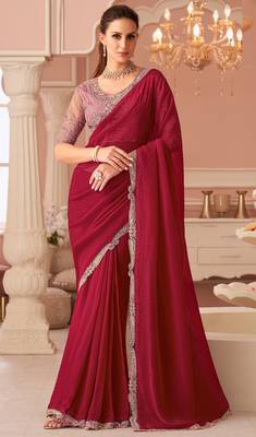 Pink chiffon embroidered embellished saree with bridal embroiderd blouse 1