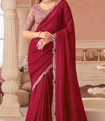 Pink chiffon embroidered embellished saree with bridal embroiderd blouse