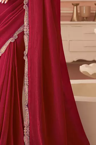 Pink chiffon embroidered embellished saree with bridal embroiderd blouse