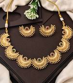 Graceful gold plated crescent necklace set with multicolor stones – exquisite for weddings and party wear