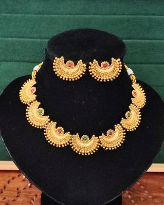 Graceful gold plated crescent necklace set with multicolor stones     exquisite for weddings and party wear 3