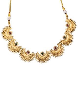 Graceful gold plated crescent necklace set with multicolor stones     exquisite for weddings and party wear 5