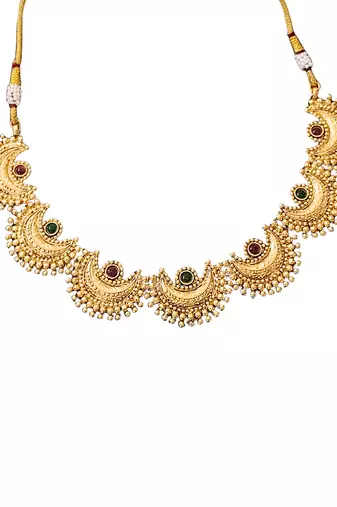 Graceful gold plated crescent necklace set with multicolor stones     exquisite for weddings and party wear