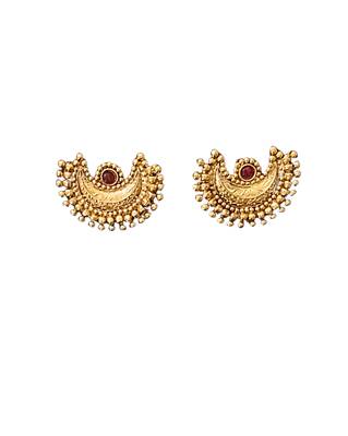 Graceful gold plated crescent necklace set with multicolor stones     exquisite for weddings and party wear 6