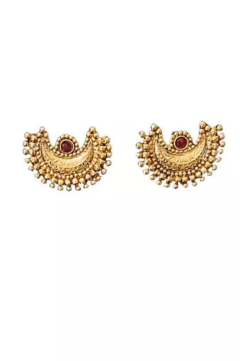Graceful gold plated crescent necklace set with multicolor stones     exquisite for weddings and party wear