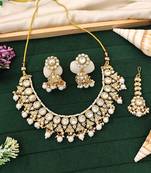 Radiant pearl and kundan necklace set with gold plating – perfect jewelry for bridal, party, and festive wear