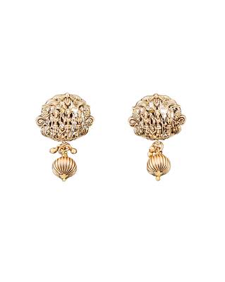 Antique gold plated temple necklace set featuring divine motifs and artistic craftsmanship perfect for festive occasions 5