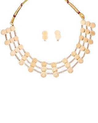 Traditional multi-layer gold plated coin necklace set with earrings | south indian temple jewelry design 4