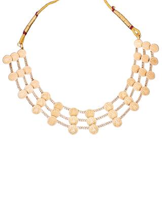 Traditional multi-layer gold plated coin necklace set with earrings | south indian temple jewelry design 5