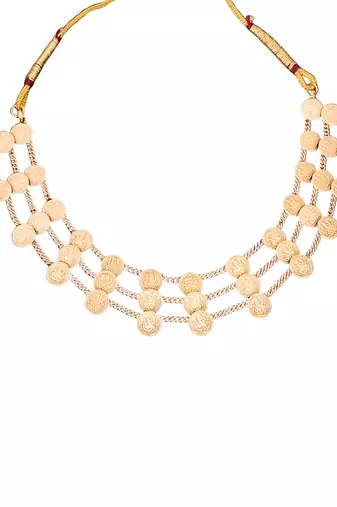 Traditional multi-layer gold plated coin necklace set with earrings | south indian temple jewelry design