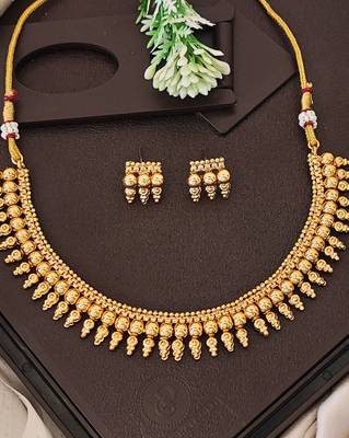 Traditional multi-layer gold plated coin necklace set with earrings | south indian temple jewelry design 1