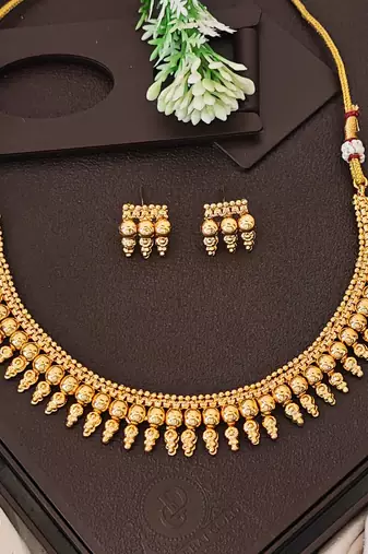 Traditional multi-layer gold plated coin necklace set with earrings | south indian temple jewelry design
