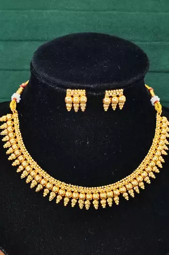 Traditional multi-layer gold plated coin necklace set with earrings | south indian temple jewelry design