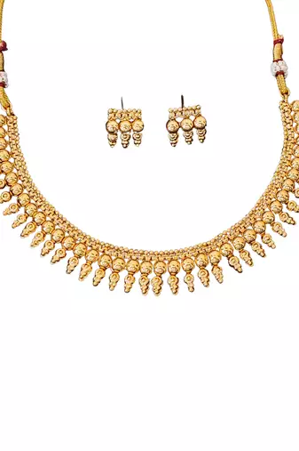 Traditional multi-layer gold plated coin necklace set with earrings | south indian temple jewelry design