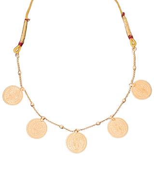 Gold plated coin necklace set with earrings, temple jewelry for festive and ethnic wear 5