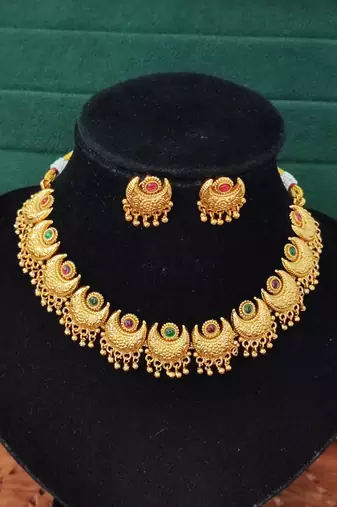 Gold plated crescent moon necklace and earrings set     ethnic jewelry for festivals and special occasions