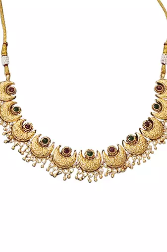 Gold plated crescent moon necklace and earrings set     ethnic jewelry for festivals and special occasions