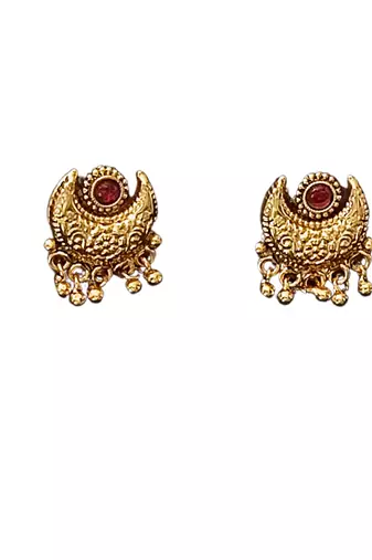 Gold plated crescent moon necklace and earrings set     ethnic jewelry for festivals and special occasions