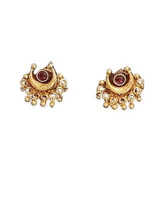 Gold plated necklace and earrings set with crescent motifs and multicolored stones – perfect for festive and ethnic wear 6