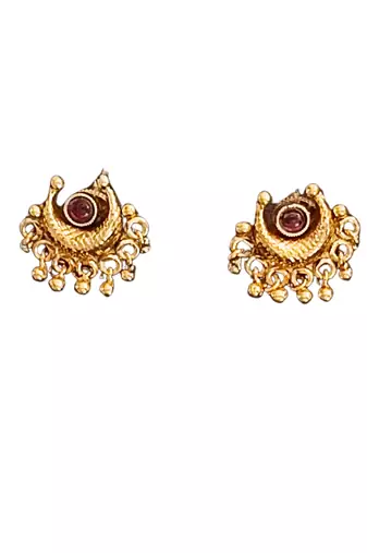 Gold plated necklace and earrings set with crescent motifs and multicolored stones – perfect for festive and ethnic wear