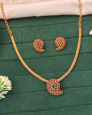 Elegant gold plated paisley jewelry set with multicolored stones – necklace and earrings for her 1