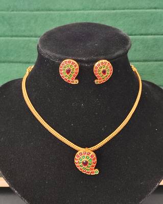 Elegant gold plated paisley jewelry set with multicolored stones – necklace and earrings for her 2