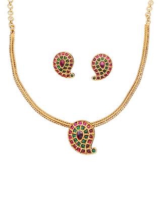 Elegant gold plated paisley jewelry set with multicolored stones – necklace and earrings for her 3