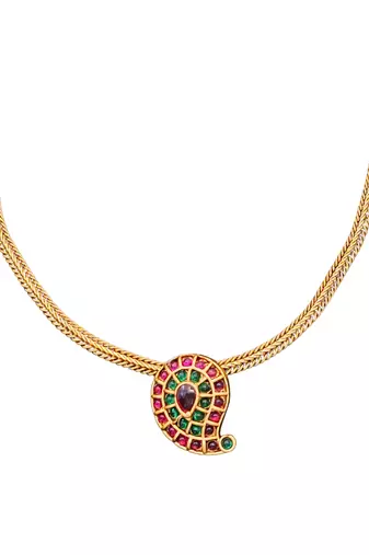 Elegant gold plated paisley jewelry set with multicolored stones – necklace and earrings for her