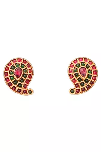 Elegant gold plated paisley jewelry set with multicolored stones – necklace and earrings for her