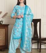 turquoise cotton blend printed ready to wear patiala salwar suit