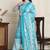 turquoise cotton blend printed ready to wear patiala salwar suit