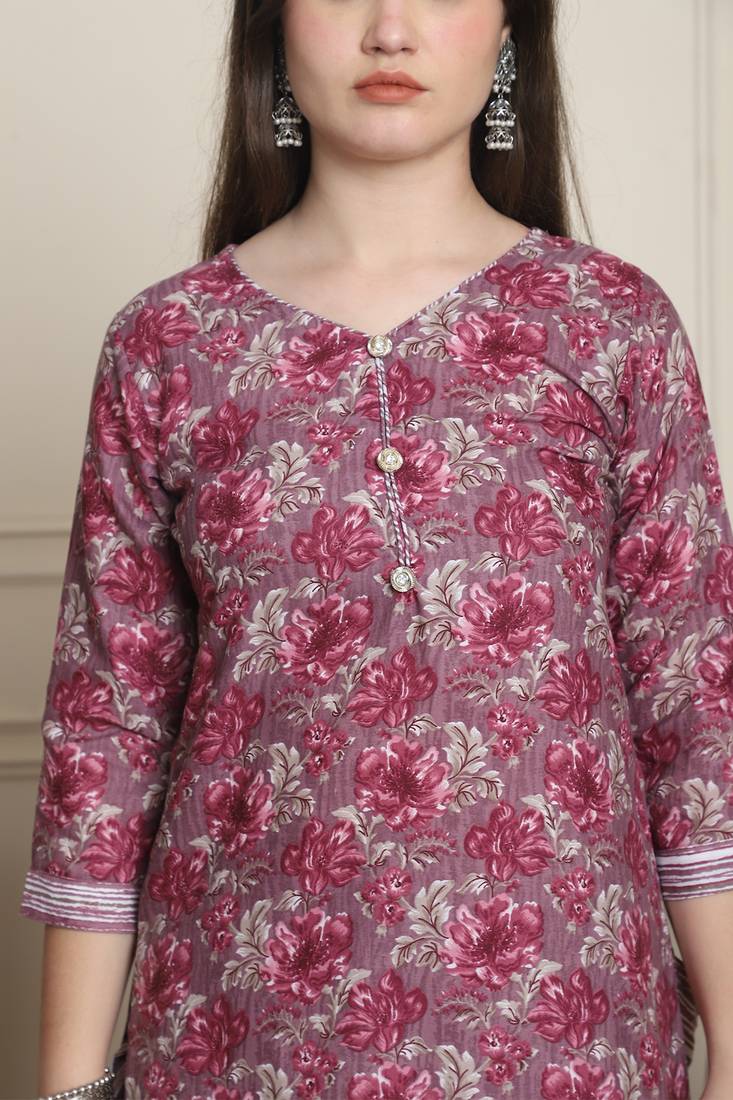 Pink cotton blend printed ready to wear patiala salwar suit