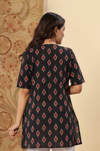 Floral printed pure cotton black jaipuri tunic