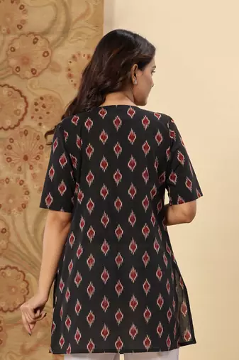 Floral printed pure cotton black jaipuri tunic