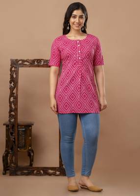 Floral printed  cotton pink jaipuri tunic 1