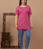 Floral printed pure cotton pink jaipuri tunic