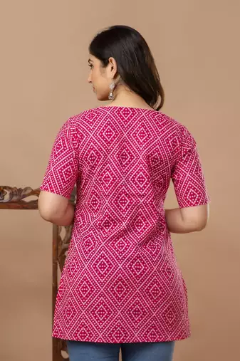 Floral printed  cotton pink jaipuri tunic