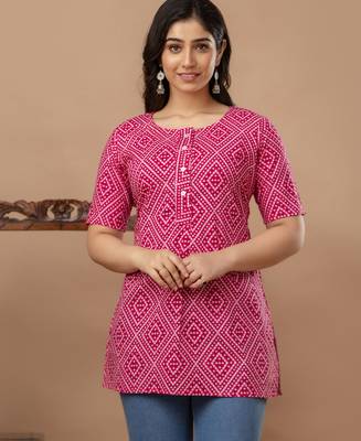 Floral printed  cotton pink jaipuri tunic 3