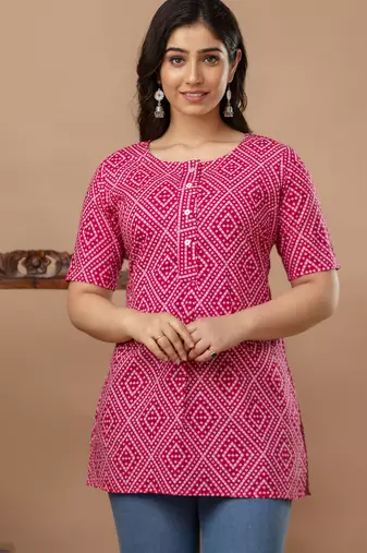 Floral printed  cotton pink jaipuri tunic